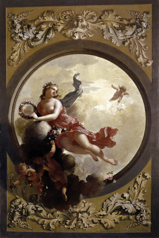 Flora with Putti Strewing Flowers, vintage artwork by Adriaen van der Werff, 12x8" (A4) Poster