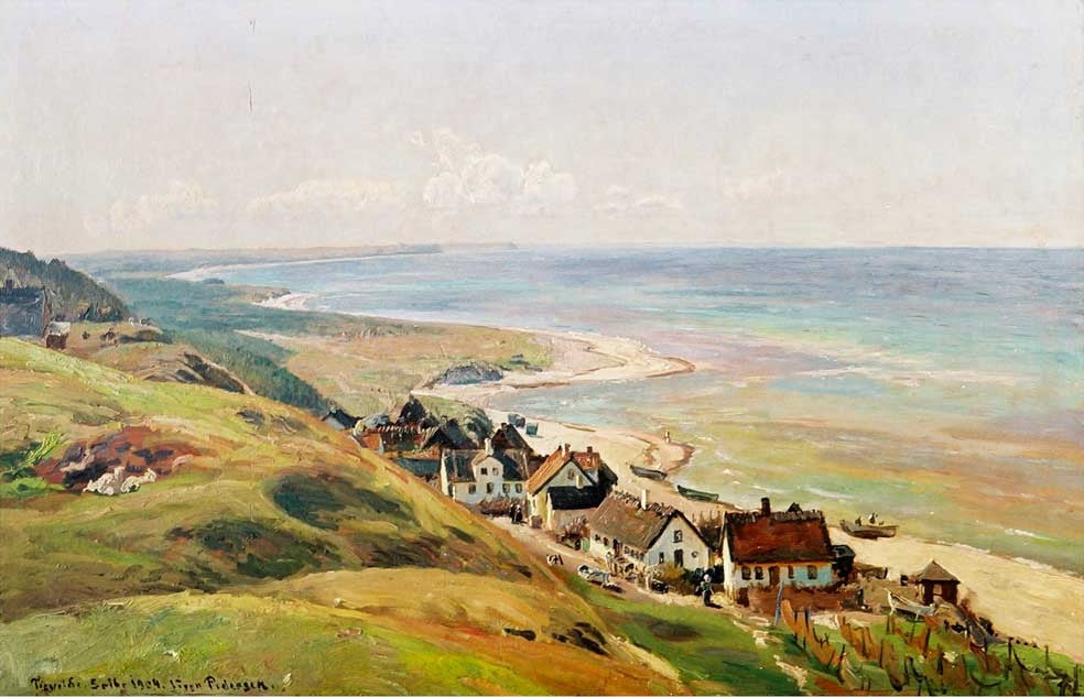 View from Hotelbakken in Tisvilde, Nordsjælland, Denmark, vintage artwork by Viggo Pedersen, 12x8" (A4) Poster