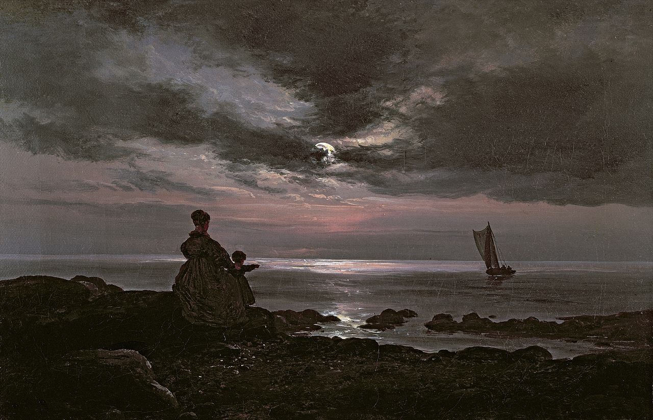 Mother and Child by  the Sea, vintage artwork by Johan Christian Claussen Dahl, A3 (16x12") Poster Print