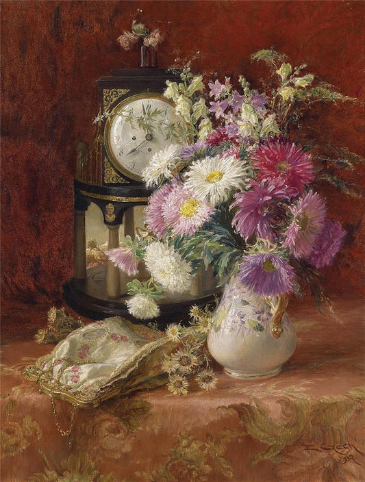 Still life with an Antique Clock, vintage artwork by Emil Czech, 12x8" (A4) Poster