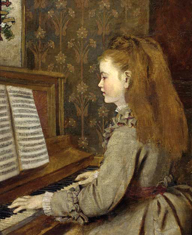 Girl at the Piano, vintage artwork by Sophie Gengembre Anderson, 12x8" (A4) Poster
