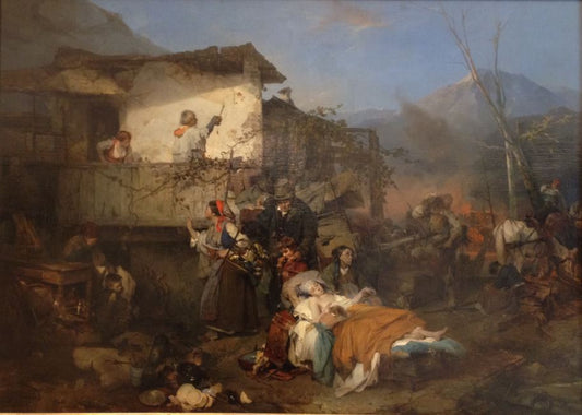 Village Fire, vintage artwork by Domenico Induno, A3 (16x12") Poster Print