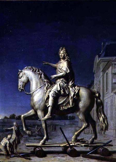 Transporting the Equestrian Statue of Louis XIV to the Place Vendome in 1699, vintage artwork by Rene-Antoine Houasse, 12x8" (A4) Poster