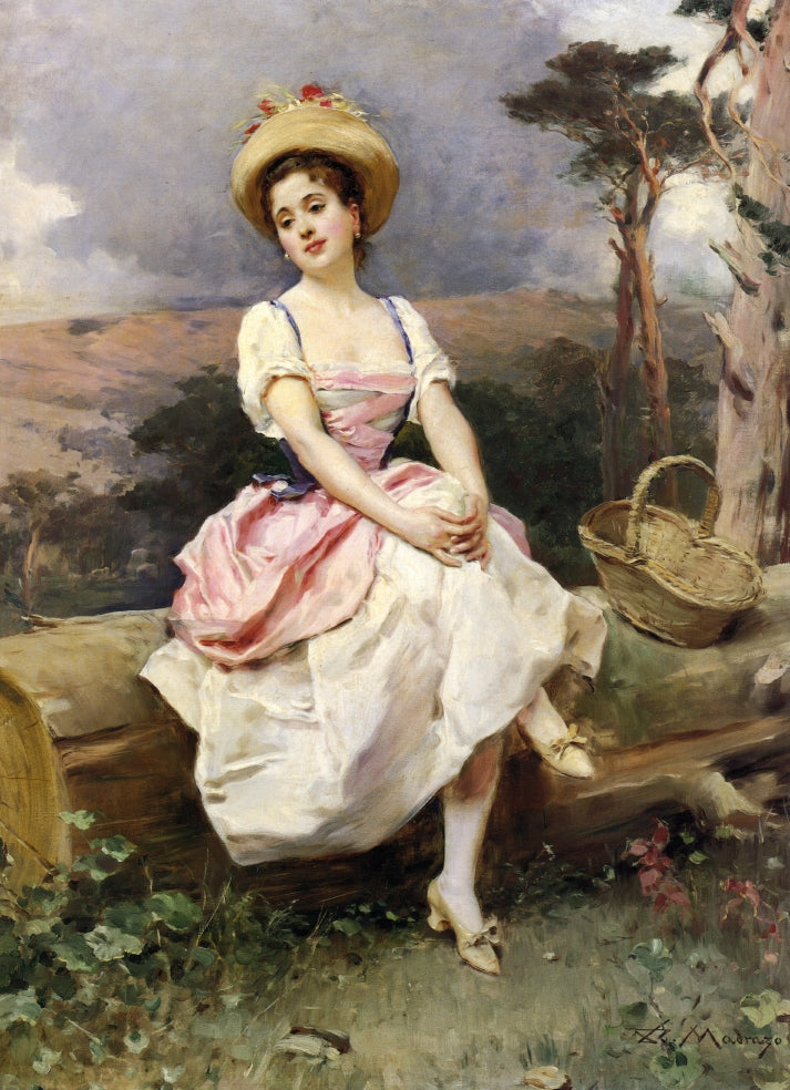 A Rest along the Way, vintage artwork by Raimundo de Madrazo y Garreta, 12x8" (A4) Poster