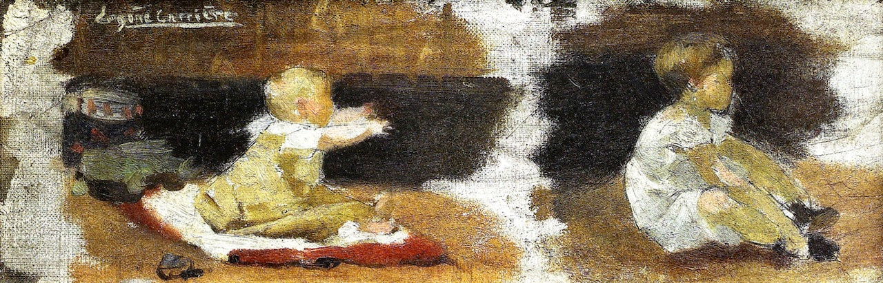 Two Babies, vintage artwork by Eugène Carrière, 12x8" (A4) Poster