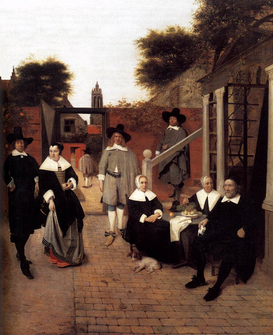 Portrait of a Family in a Courtyard in Delft, vintage artwork by Pieter de Hooch, 12x8" (A4) Poster