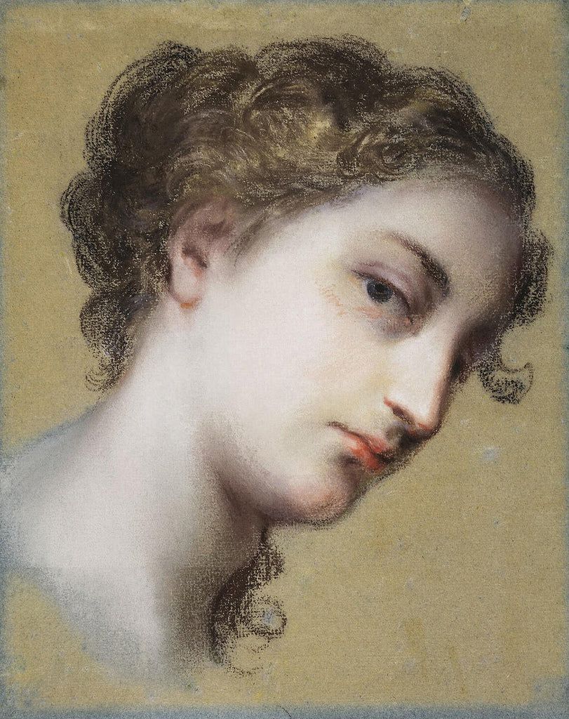 Head of a Young Dark-Haired Woman, vintage artwork by Rosalba Carriera, 12x8" (A4) Poster
