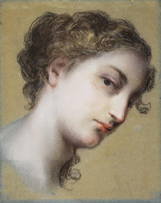 Head of a Young Dark-Haired Woman, vintage artwork by Rosalba Carriera, 12x8" (A4) Poster