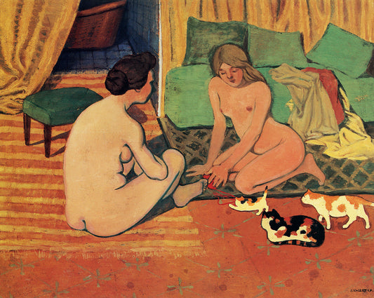 Femmes nues aux chats, vintage artwork by Felix Vallotton, 12x8" (A4) Poster