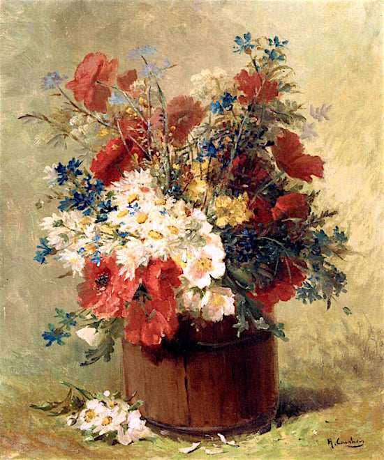 A Barrel of Wildflowers, vintage artwork by Eugene Henri Cauchois, 12x8" (A4) Poster