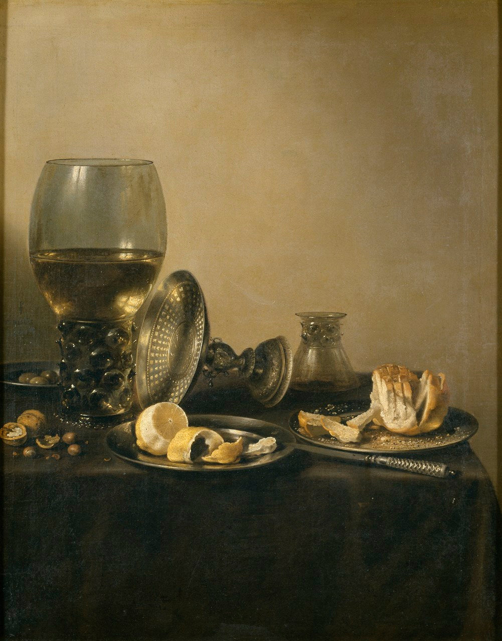 Still Life with Goblet, Silver Tureen and Bread, vintage artwork by Pieter Claesz, 12x8" (A4) Poster