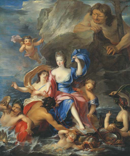 Portrait of Mademoiselle de Blois as Galatea Triumphant, vintage artwork by Pierre Gobert, 12x8" (A4) Poster