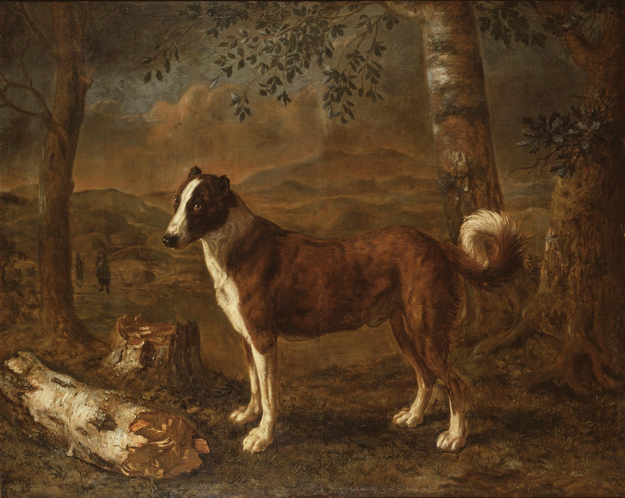 Dog and a Birch Log, vintage artwork by Govert Dircksz. Camphuysen, 12x8" (A4) Poster