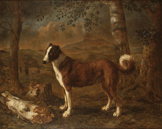 Dog and a Birch Log, vintage artwork by Govert Dircksz. Camphuysen, 12x8" (A4) Poster