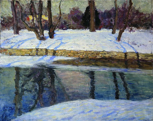 Snow in Autumn, vintage artwork by Tit Dvornikov, 12x8" (A4) Poster
