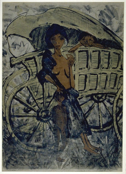 Gypsy Woman with Child, vintage artwork by Otto Mueller, 12x8" (A4) Poster