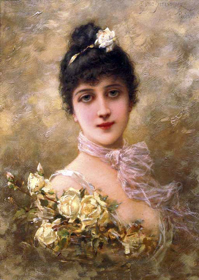 Elegant Lady with Yellow Roses by Emile Eisman-Semenowsky,A3(16x12")Poster