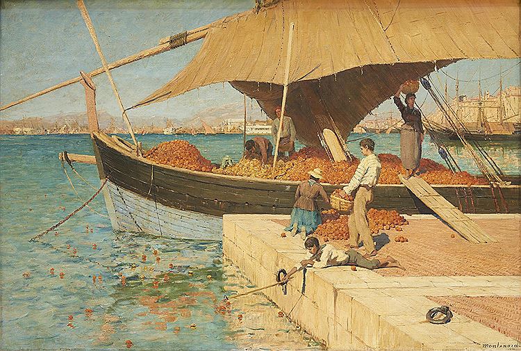 Boat at Dock, vintage artwork by Frederic Montenard, 12x8" (A4) Poster