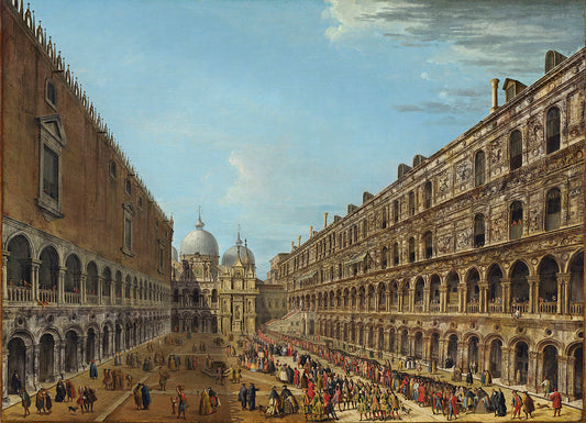 The departure of the nuncio Stoppani from the Doge's Palace after his audience, vintage artwork by Antonio Joli, 12x8" (A4) Poster