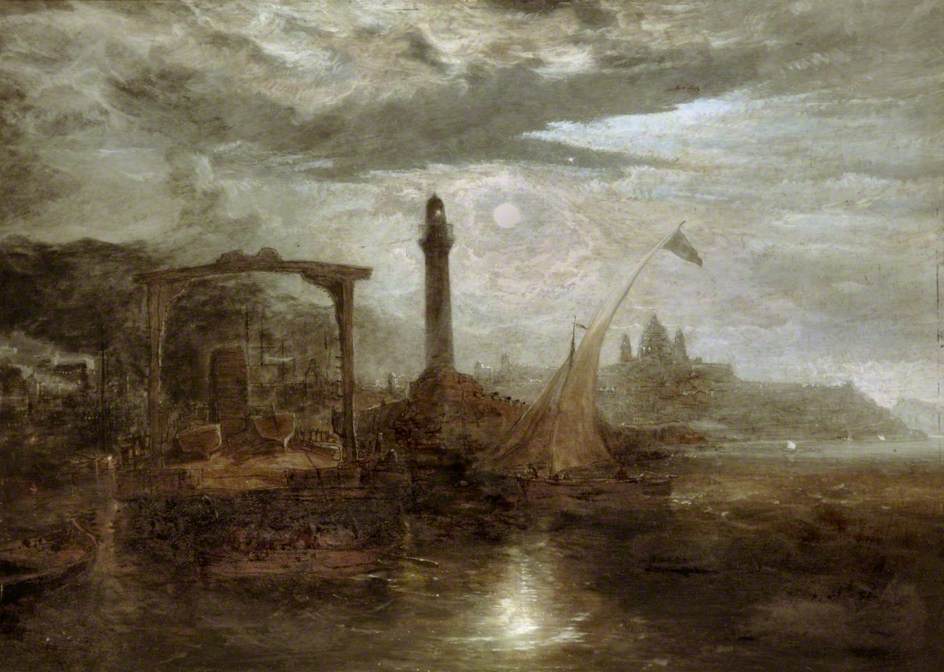 The Port of Genoa, Moonlight, vintage artwork by James Holland, A3 (16x12") Poster Print