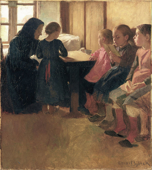 Madam Henriksen's school for girls in Skagen, vintage artwork by Oscar Gustaf Bjorck, 12x8" (A4) Poster