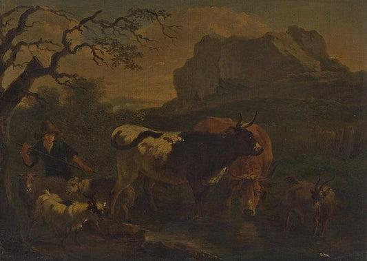 Le troupeau (The Herd), vintage artwork by Nicolaes Berchem, 12x8" (A4) Poster