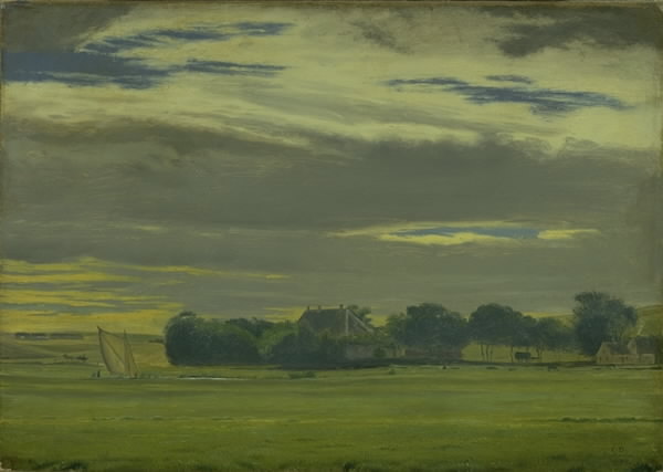 Landscape near the Town of Skive with Skivehus Manor, Jutland, vintage artwork by Christen Dalsgaard, 12x8" (A4) Poster