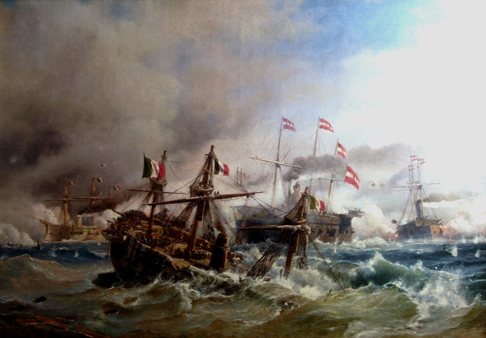 The Battle of Lissa, vintage artwork by Carl Frederik Sorensen, A3 (16x12") Poster Print