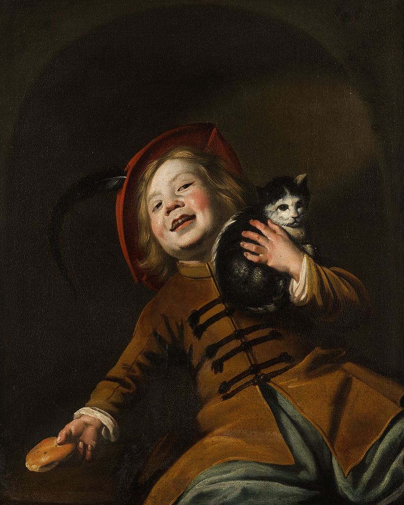 Young Boy with a Cat, vintage artwork by Attributed to Judith Leyster, 12x8" (A4) Poster