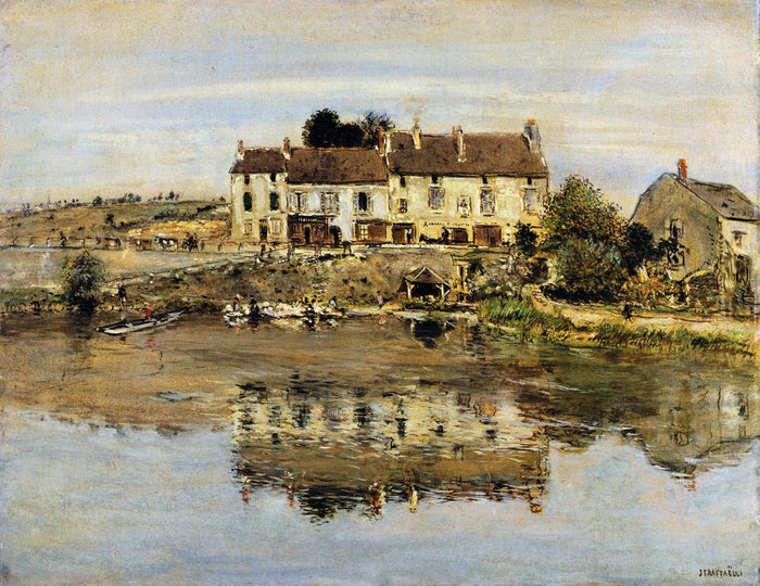 Small Houses on the Banks of the Oise, vintage artwork by Jean-François Raffaëlli, 12x8