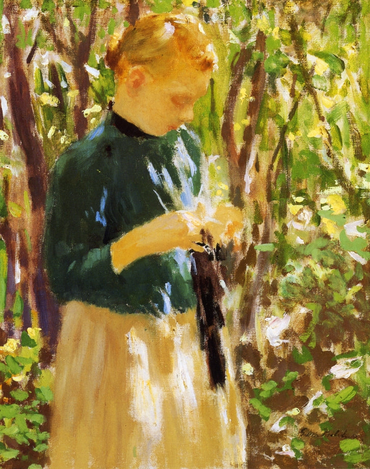 Girl Knitting, vintage artwork by Gari Melchers, 12x8" (A4) Poster