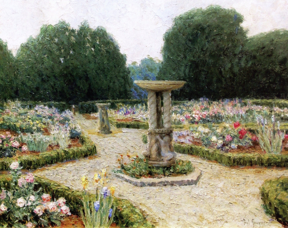 Fountains and Formal Rose Gardens, vintage artwork by Paul Sawyier, 12x8" (A4) Poster