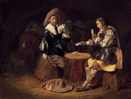 Card-Playing Soldiers, vintage artwork by Willem Duyster, 12x8" (A4) Poster