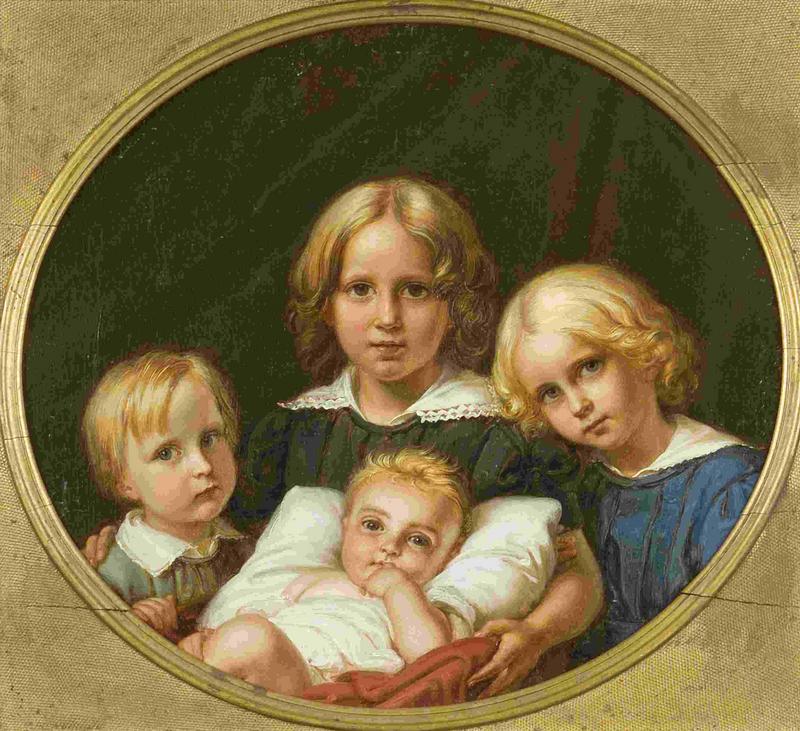 Four children of the artist, vintage artwork by Carl Joseph Begas, A3 (16x12") Poster Print