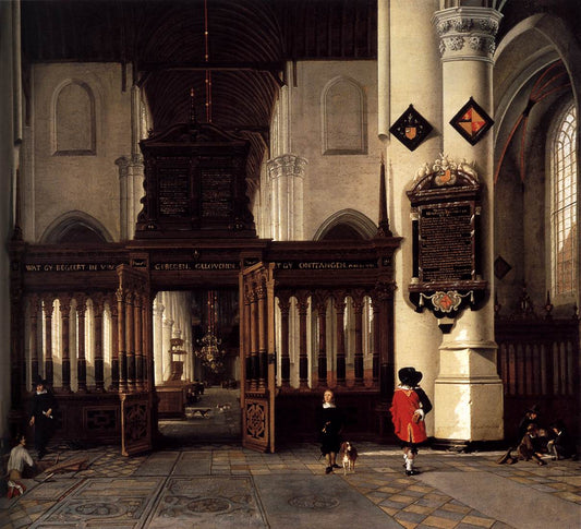 Interior of the Nieuwe Kerk, Delft, with the Memorial Tablet of Adriaen Teding van Berkhout, vintage artwork by Hendrick Cornelisz van Vliet, 12x8" (A4) Poster