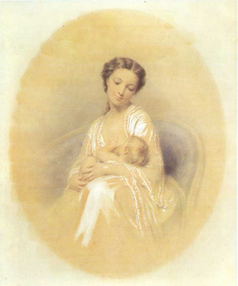 Mother And Child, vintage artwork by Fritz Zuber-Buhler, 12x8" (A4) Poster