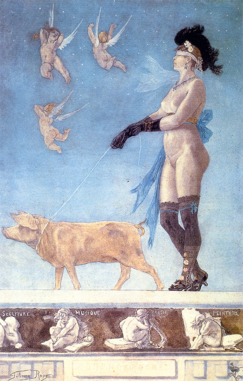 Pornokrates, vintage artwork by Felicien Rops, 12x8" (A4) Poster