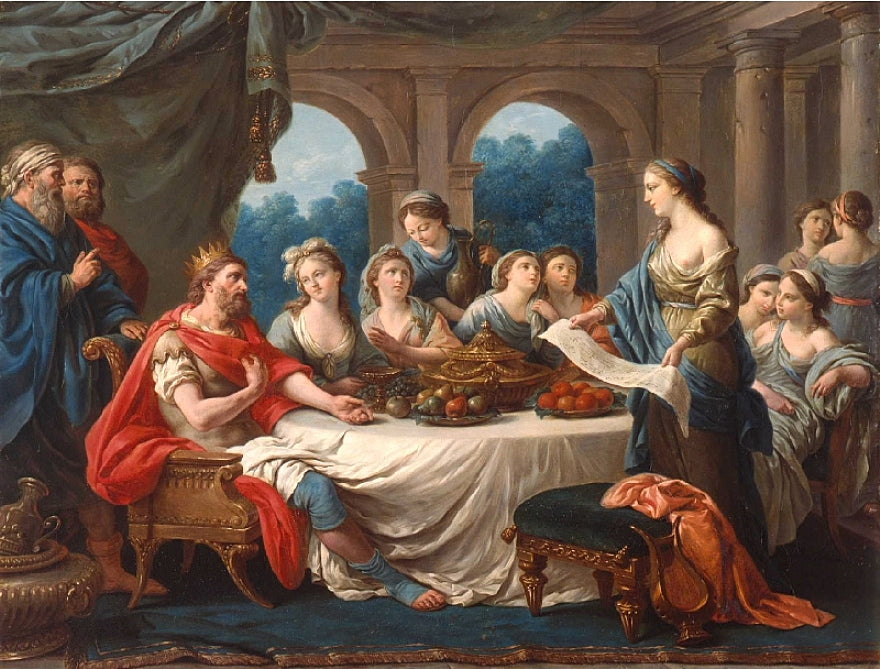 Esther and Assuerus, vintage artwork by Louis Jean François Lagrenee, 12x8" (A4) Poster