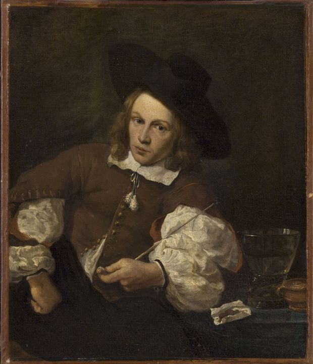 Portrait of a Young Man Seated Smoking, vintage artwork by Carel Dujardin, 12x8" (A4) Poster