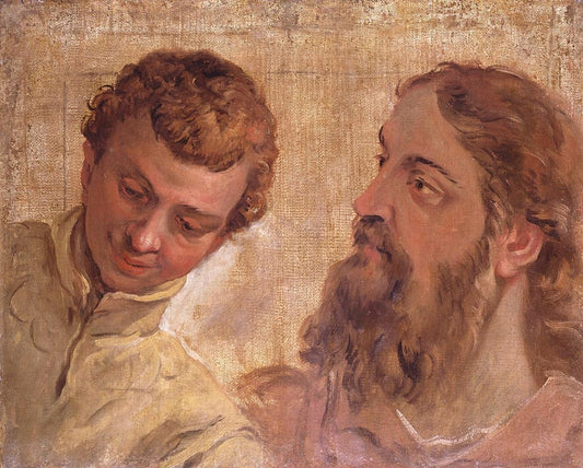 Heads of a Boy and a Bearded Man (an Apostle?), vintage artwork by Sebastiano Ricci, 12x8" (A4) Poster