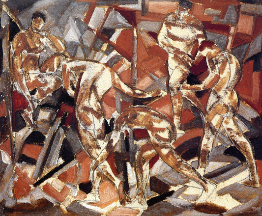 Tan, Brown and Gray Figure Composition, vintage artwork by Albert Henry Krehbiel, 12x8" (A4) Poster