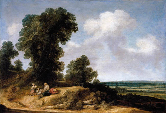 Landscape with Figures Resting, vintage artwork by Pieter de Molijn, 12x8" (A4) Poster