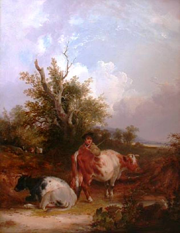 The Cowherd, vintage artwork by William Shayer Snr, 12x8" (A4) Poster