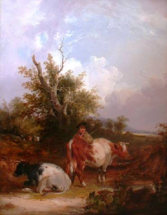 The Cowherd, vintage artwork by William Shayer Snr, 12x8" (A4) Poster