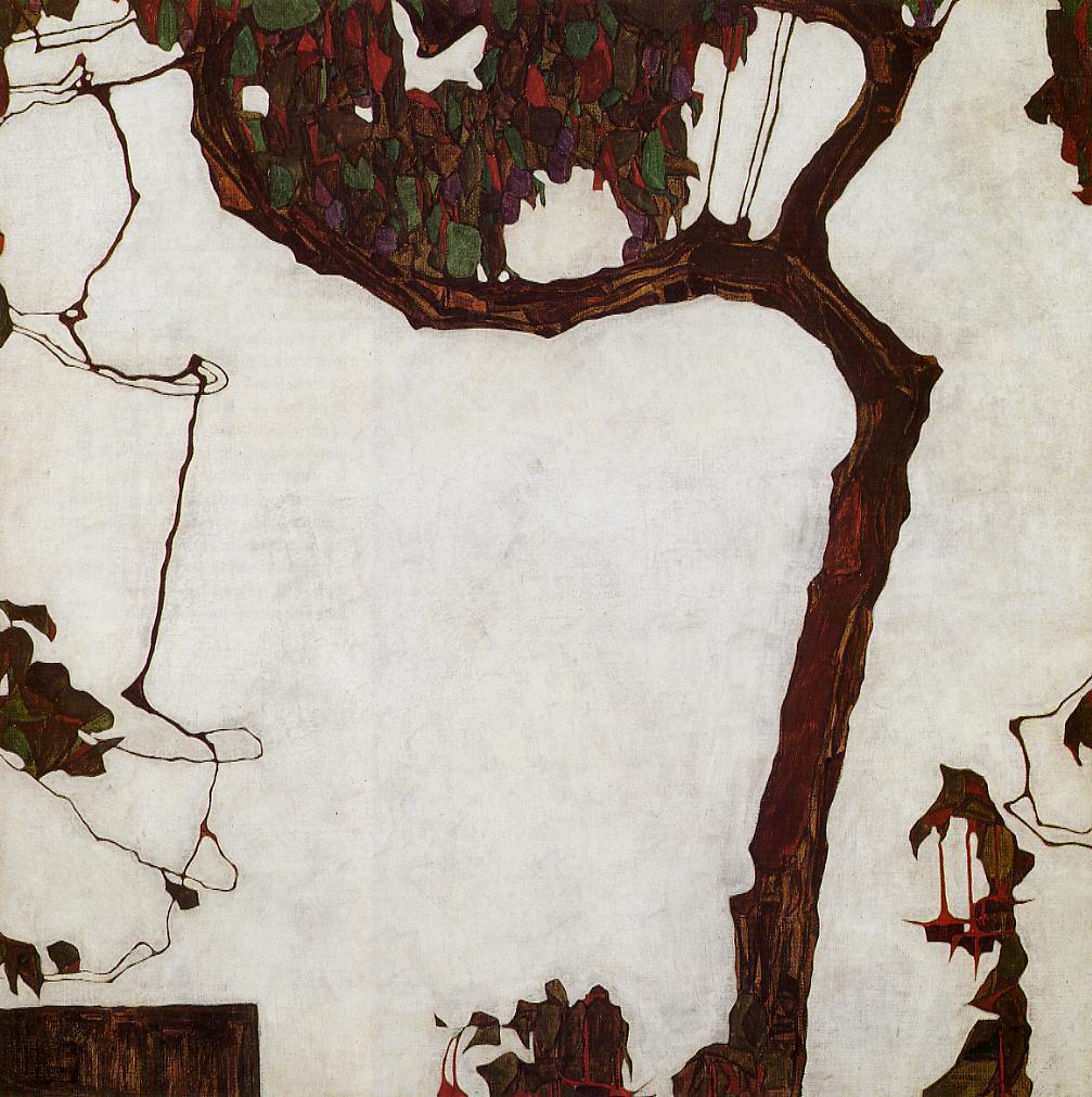 Autumn Tree with Fuchsias, vintage artwork by Egon Schiele, 12x8" (A4) Poster