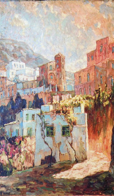 Italian City View, vintage artwork by Konstantin Gorbatov, 12x8" (A4) Poster