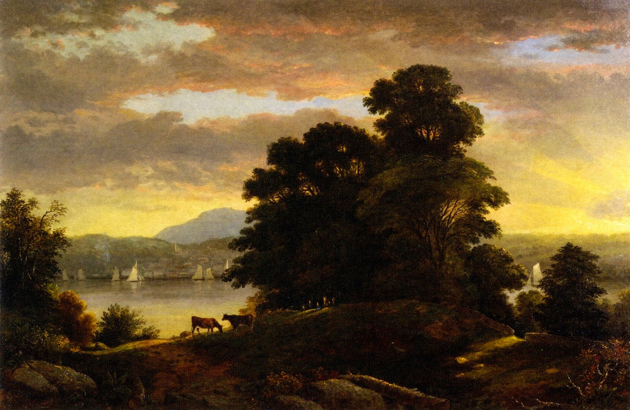 View on the Hudson (rondout), vintage artwork by Christopher Pearse Cranch, A3 (16x12") Poster Print