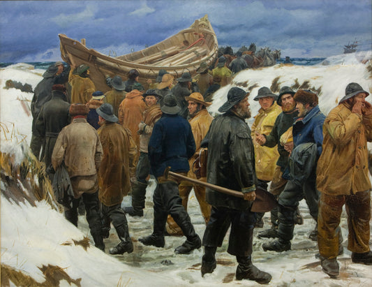Taking the Lifeboat Through the Dunes, vintage artwork by Michael Peter Ancher, 12x8" (A4) Poster