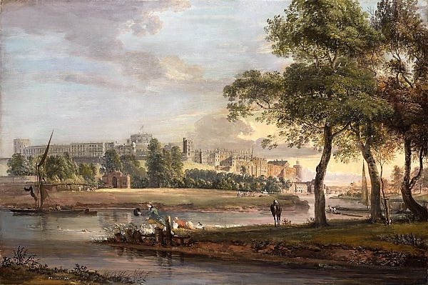 View of Windsor Castle from the banks of the River Thames, vintage artwork by Paul Sandby , R.A., 12x8" (A4) Poster