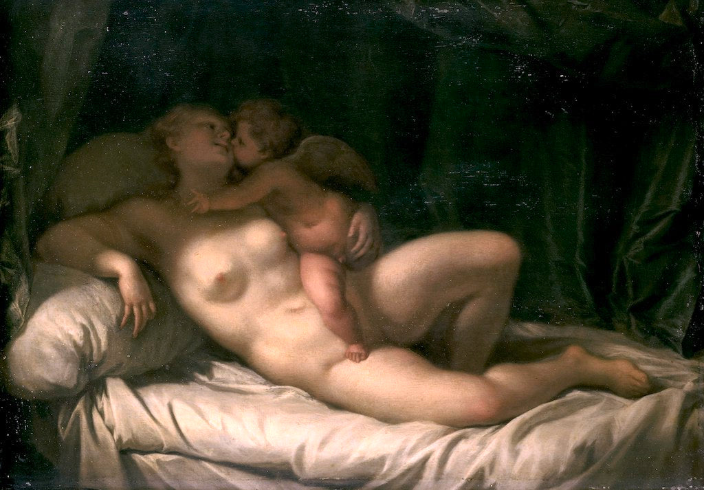 Cupid Kissing Venus, vintage artwork by Adriaen van der Werff, 12x8" (A4) Poster